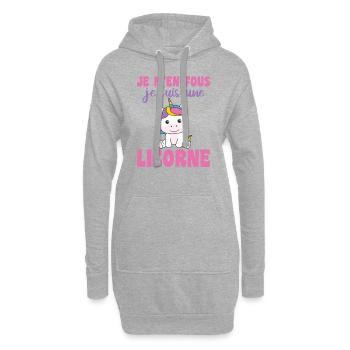 Je m'en fous je suis une licorne - süßes Einhorn - Hoodie-Kleid - Grau meliert - Vorne