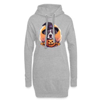 Halloween Hexenhut Kürbis Hund American Staffie - Hoodie-Kleid - Grau meliert - Vorne