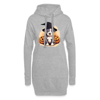 Halloween Hexenhut Kürbis Hund American Staffie - Hoodie-Kleid - Grau meliert - Vorne
