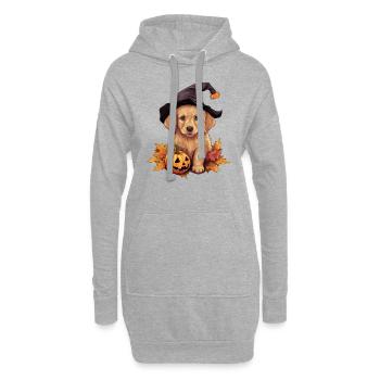 Halloween Chapeau de Sorcière Citrouille Chien Golden Retriver - Sweat-shirt à capuche long Femme - gris chiné - Devant