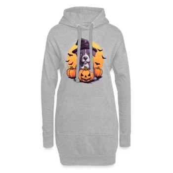 Halloween Witch Hat Pumpkin Dog American Staffie - Sweat-shirt à capuche long Femme - gris chiné - Devant