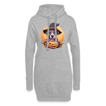 Halloween Witch Hat Pumpkin Dog American Staffie - Sweat-shirt à capuche long Femme - gris chiné - Devant