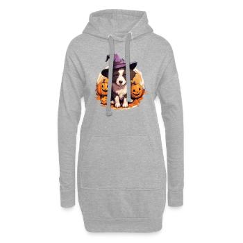 Halloween Chapeau de Sorcière Citrouille Chien Border Collie - Sweat-shirt à capuche long Femme - gris chiné - Devant
