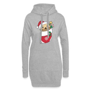 Loutre Noël Neige Hiver Animaux Loutre Loutre - Sweat-shirt à capuche long Femme - gris chiné - Devant