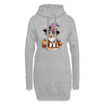 Halloween Chapeau de Sorcière Citrouille Chien Berger Australien - Sweat-shirt à capuche long Femme - gris chiné - Devant