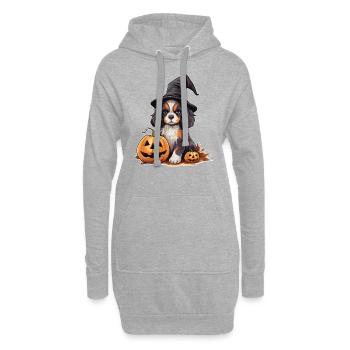 Halloween Chapeau de Sorcière Citrouille Chien Cavalier King - Sweat-shirt à capuche long Femme - gris chiné - Devant