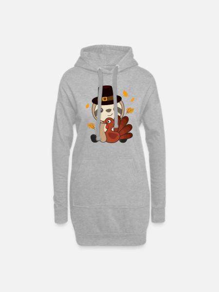 thanksgiving day outfits Truthahn Faultier mit Pie - Hoodie-Kleid - Grau meliert