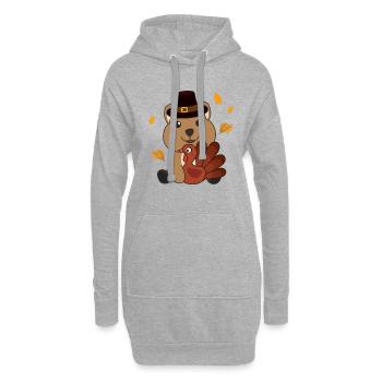 Le jour de Thanksgiving habille la dinde Quokka avec tarte - Sweat-shirt à capuche long Femme - gris chiné - Devant