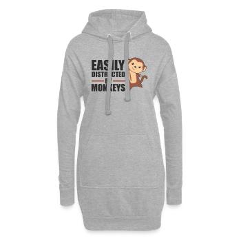 Facilement distrait par les singes - singe mignon - Sweat-shirt à capuche long Femme - gris chiné - Devant