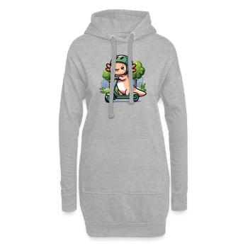 Axolotl fährt E-Roller durch die Stadt Roller - Hoodie-Kleid - Grau meliert - Vorne