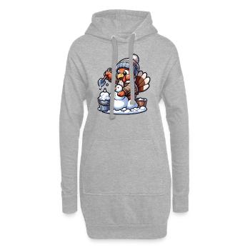 Une petite dinde construit un bonhomme de neige pour Thanksgiving - Sweat-shirt à capuche long Femme - gris chiné - Devant