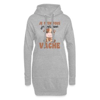 Je m'en fous je suis une vache - süße Kuh - Hoodie-Kleid - Grau meliert - Vorne