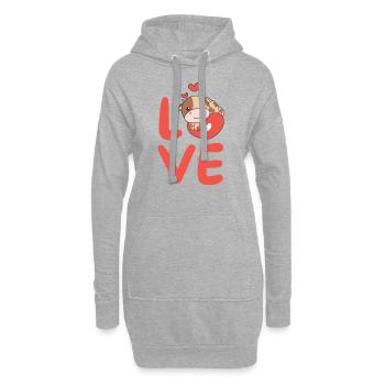 Vache Saint-Valentin Animaux mignons Coeurs Amour - Sweat-shirt à capuche long Femme - gris chiné - Devant