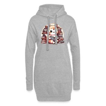 Süße Lese Katze mit vielen Bücher - Hoodie-Kleid - Grau meliert - Vorne