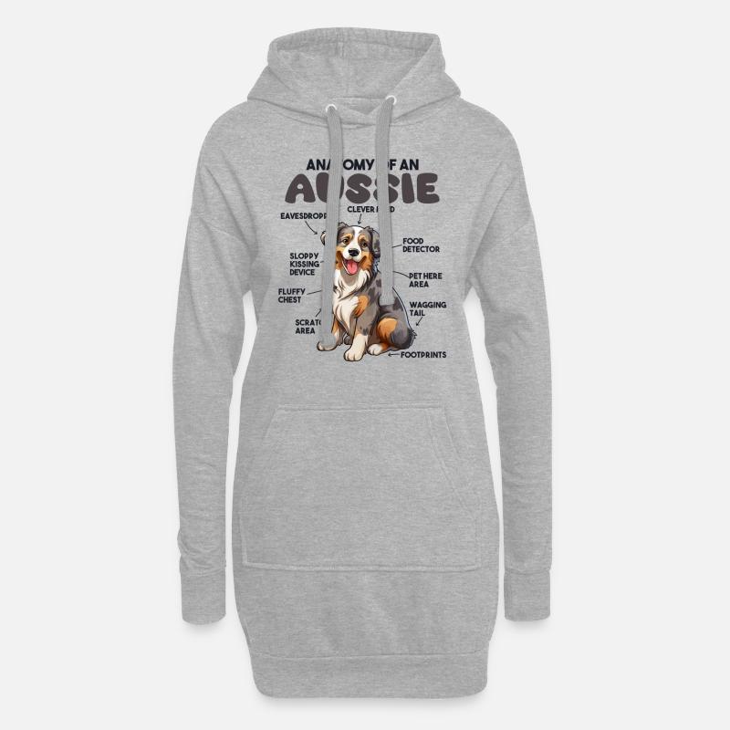 Hunde Erklärung Anatomy eines Australian Shepherd - Hoodie-Kleid - Grau meliert