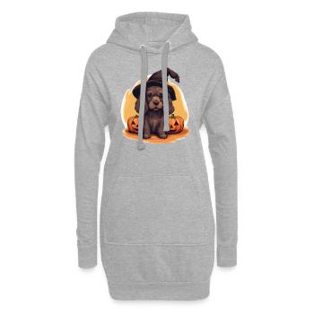 Chapeau de sorcière d'Halloween Citrouille Chien Cocker Spaniel - Sweat-shirt à capuche long Femme - gris chiné - Devant