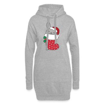 Süße Hasen in Weihnachtssocke zu Weihnachten Hase - Hoodie-Kleid - Grau meliert - Vorne