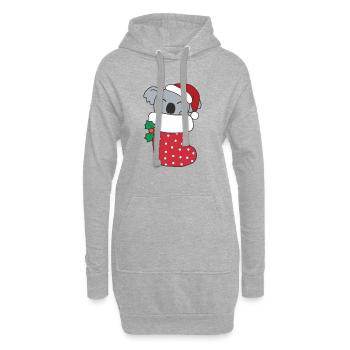 Süße Koala in Weihnachtssocke zu Weihnachten Koala - Hoodie-Kleid - Grau meliert - Vorne
