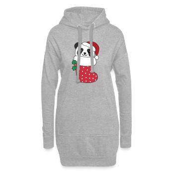 Panda mignon en chaussette de Noël pour panda de Noël - Sweat-shirt à capuche long Femme - gris chiné - Devant