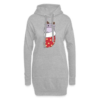 Süße Hippo in Weihnachtssocke zu Weihnachten Hippo - Hoodie-Kleid - Grau meliert - Vorne