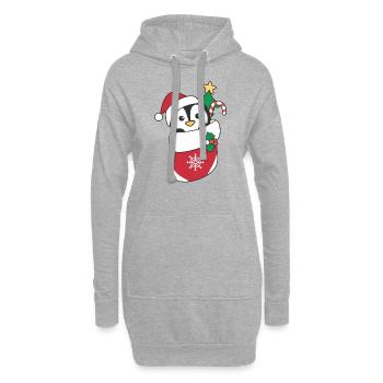 Pingouin mignon en chaussette de Noël pour Noël - Sweat-shirt à capuche long Femme - gris chiné - Devant