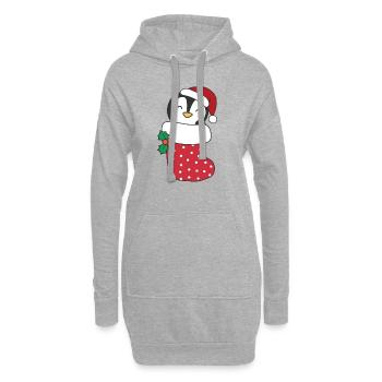 Pingouin mignon en chaussette de Noël pour Noël - Sweat-shirt à capuche long Femme - gris chiné - Devant