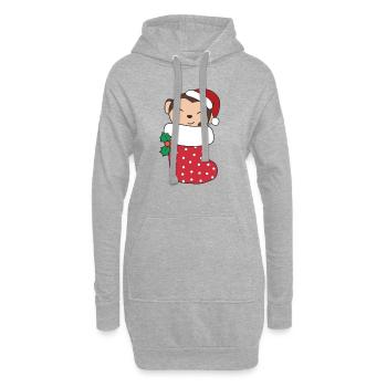 Singe mignon en chaussette de Noël pour singe de Noël - Sweat-shirt à capuche long Femme - gris chiné - Devant