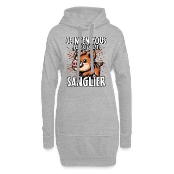 Je m’en fous je suis un sanglier - sweet - Sweat-shirt à capuche long Femme - gris chiné - Devant