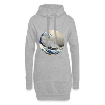 Nippomania - Grue en origami du Japon Hokusai Wave - Sweat-shirt à capuche long Femme - gris chiné - Devant
