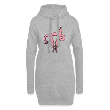 Uterus Zeigt Mittelfinger Gebärmutter Feministin - Hoodie-Kleid - Grau meliert - Vorne
