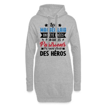 Marseillais Humour Anti Parisien Cadeau Marseille - Sweat-shirt à capuche long Femme - gris chiné - Devant