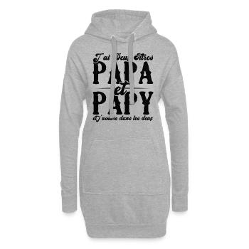 J'ai deux titres papa et papy - Sweat-shirt à capuche long Femme - gris chiné - Devant