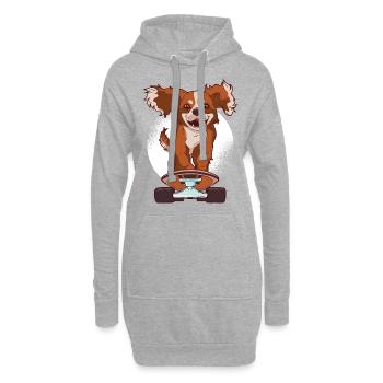 Hund Skateboard Cavalier King Charles Spaniel - Hoodie-Kleid - Grau meliert - Vorne
