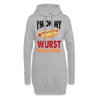 J’aime la saucisse et toi ? - Sweat-shirt à capuche long Femme - gris chiné - Devant