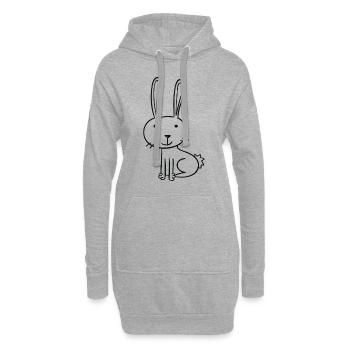 gezeichneter Hase - Hoodie-Kleid - Grau meliert - Vorne