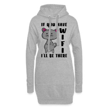 Le chat a besoin du WiFi - Sweat-shirt à capuche long Femme - gris chiné - Devant
