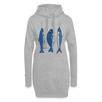 Poissons au crochet - Sweat-shirt à capuche long Femme - gris chiné - Devant