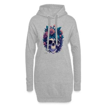 Floral Skull Splashdown: Toter Schädel - Hoodie-Kleid - Grau meliert - Vorne