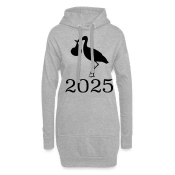 La cigogne amène le bébé, bébé arrive bientôt, maman 2025 - Sweat-shirt à capuche long Femme - gris chiné - Devant
