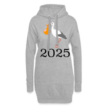 La cigogne amène le bébé, bébé arrive bientôt, maman 2025 - Sweat-shirt à capuche long Femme - gris chiné - Devant
