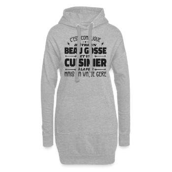 Beau gosse homme cuisinier - Sweat-shirt à capuche long Femme - gris chiné - Devant