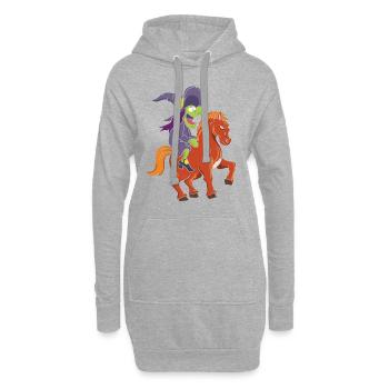 Sorcière Halloween avec cheval - Sweat-shirt à capuche long Femme - gris chiné - Devant