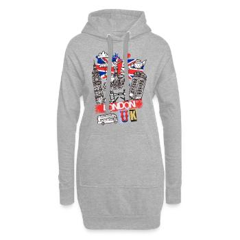 London England UK Stadt Skyline Cartoon Gezeichnet - Hoodie-Kleid - Grau meliert - Vorne
