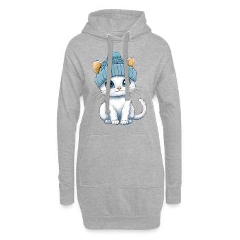 Chat mignon mignon bébé enfants animal dessin animé - Sweat-shirt à capuche long Femme - gris chiné - Devant