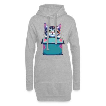 Chat assis dans un emballage en carton Humour drôle typique - Sweat-shirt à capuche long Femme - gris chiné - Devant