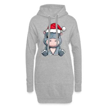Nilpferd Weihnachten Süß Niedlich Weihnachtlich - Hoodie-Kleid - Grau meliert - Vorne