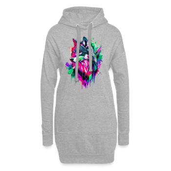Wolf Wolfskopf Raubtier Wald Natur Wildnis Bunt - Hoodie-Kleid - Grau meliert - Vorne