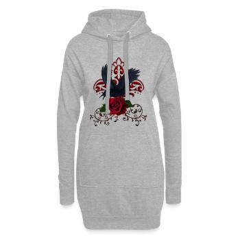 Wundervoller Rabe mit Rose - Hoodie-Kleid - Grau meliert - Vorne
