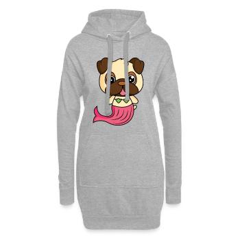 Mops als Meerjungfrau - Hoodie-Kleid - Grau meliert - Vorne