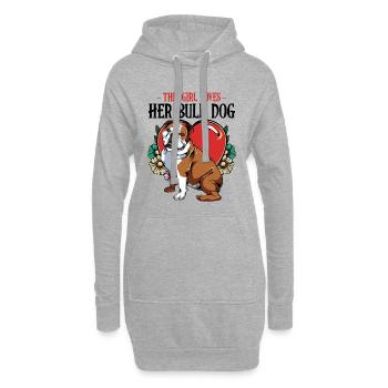 Bulldog mit Herz und Blumen - Hoodie-Kleid - Grau meliert - Vorne